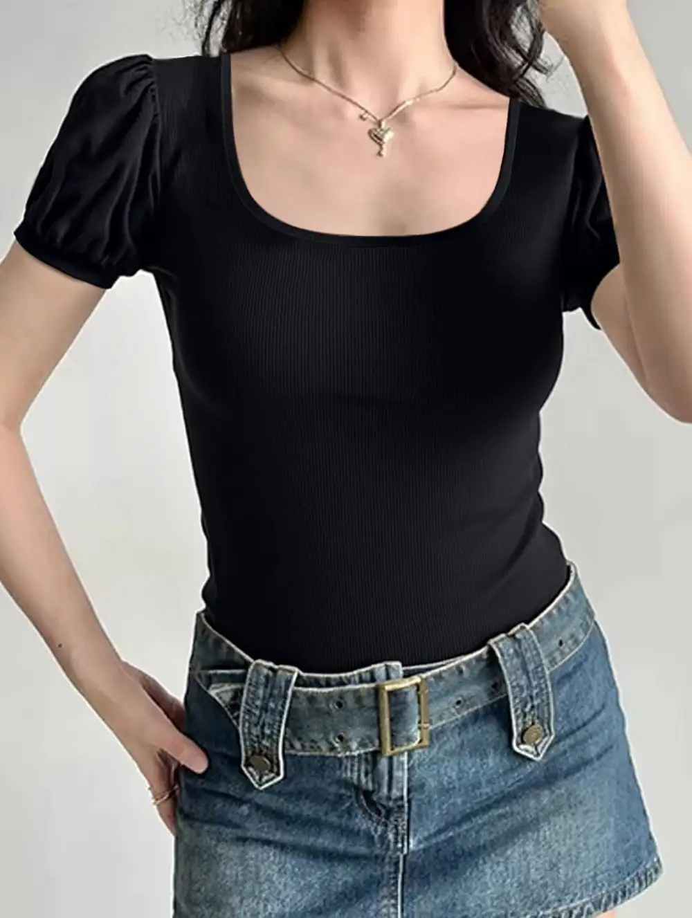 Backless Tie U Neck Slim T-Shirt