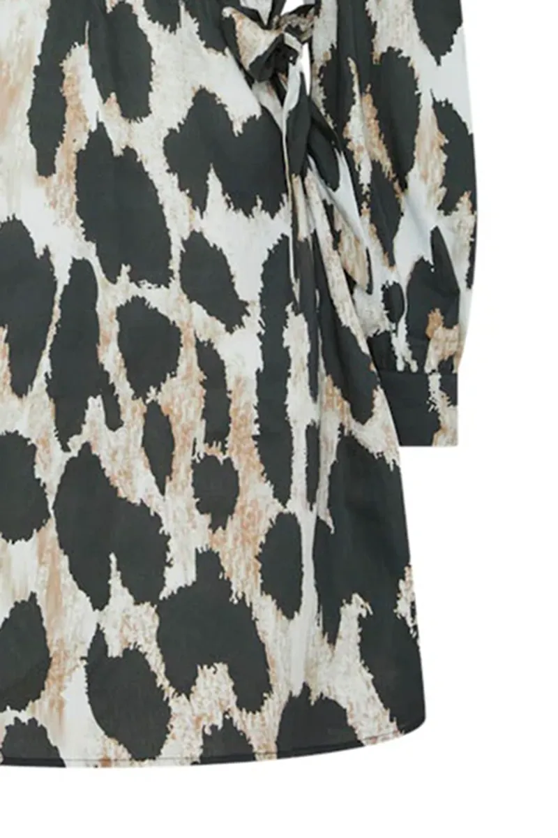 Black Leopard Print Long Sleeve Dresses
