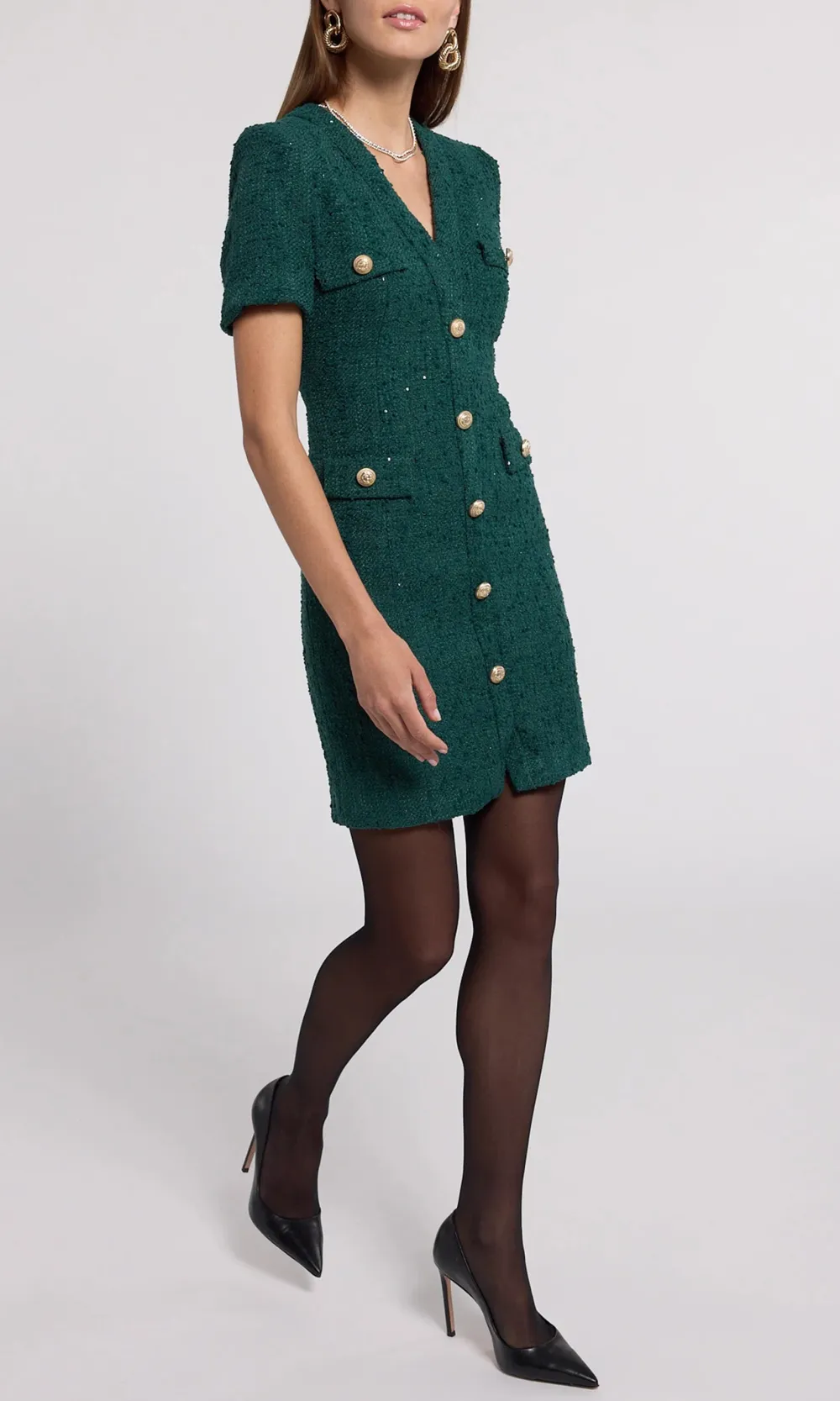 Forest Green V Neck Formal Dress