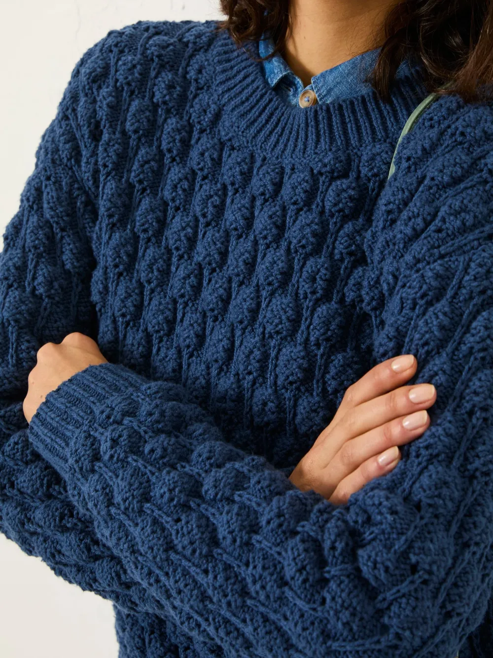 Navy Cable-Knit Wool Sweater