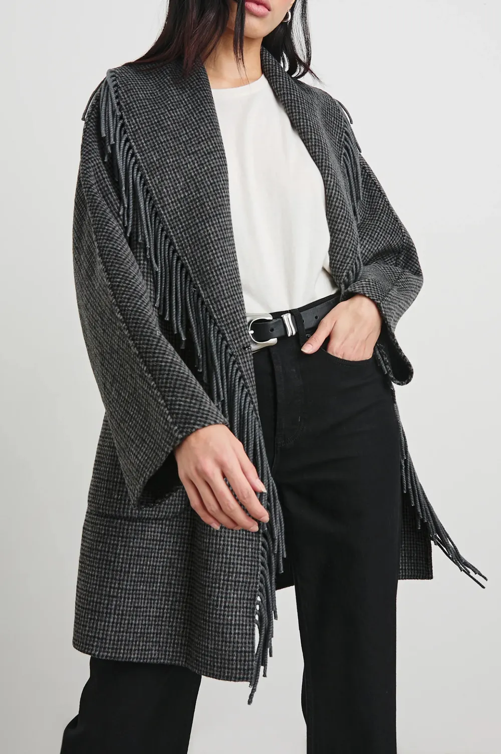 Wool Coat With Fringed Collar Design