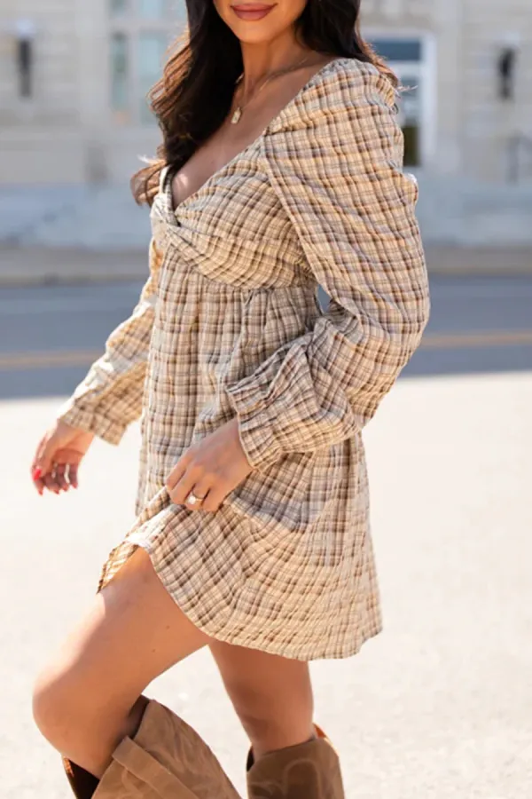 Sweetheart Neckline Plaid Dress