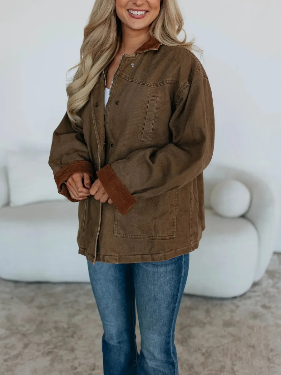 Contrast Collar Zip Up Jacket