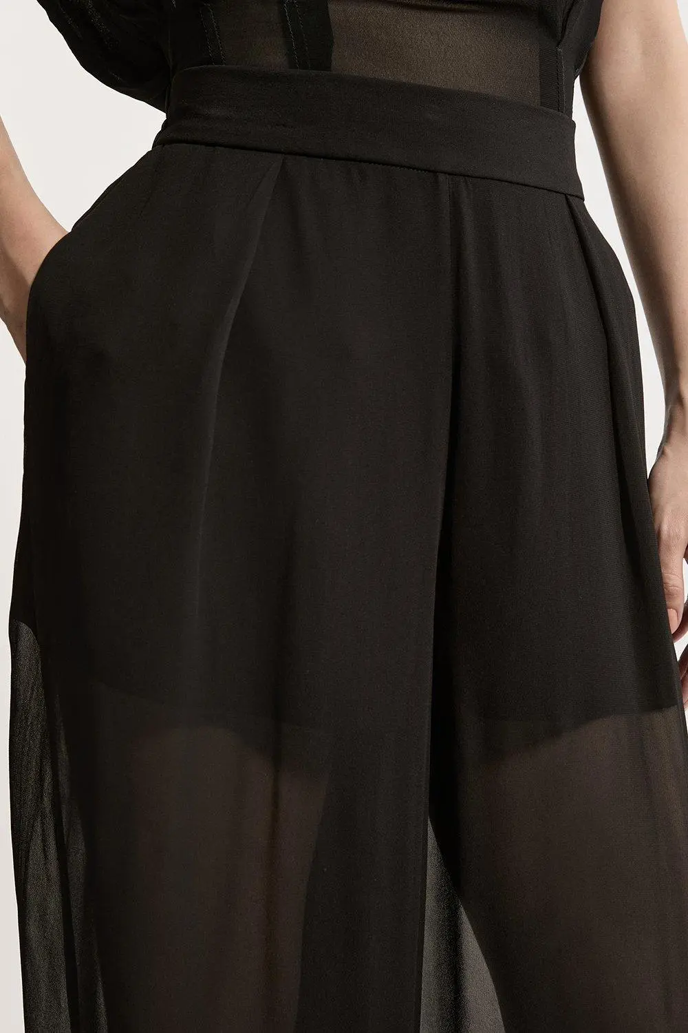 Sheer Viscose Georgette Woven Side Split Trousers