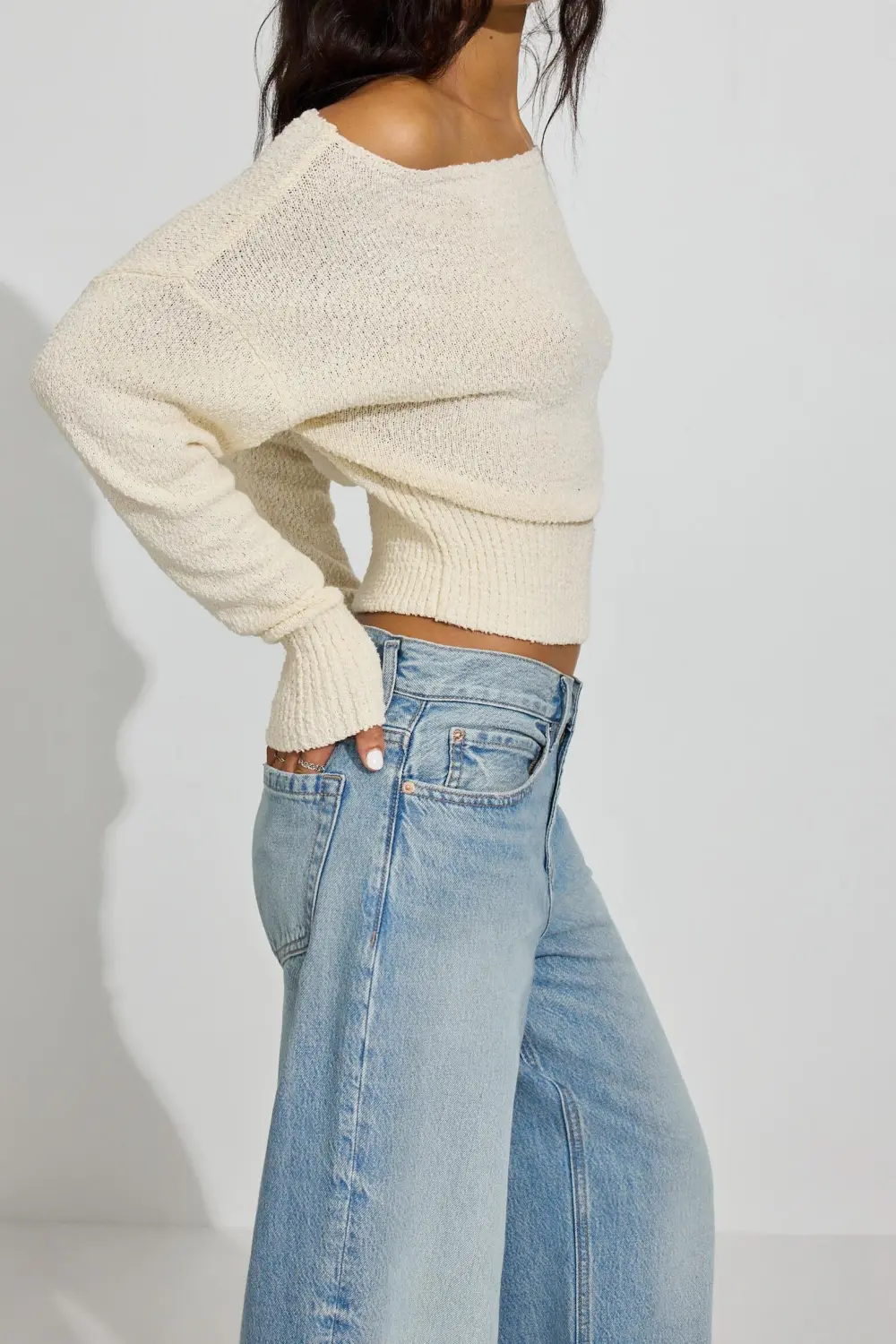 Off White Boat Neck Cropped Sweater