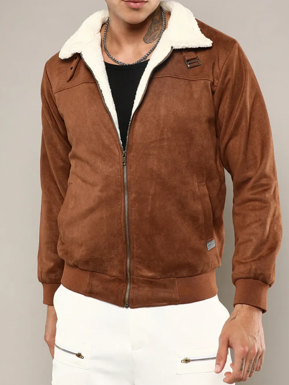 Brown Casual Style Zip-Front Jacket