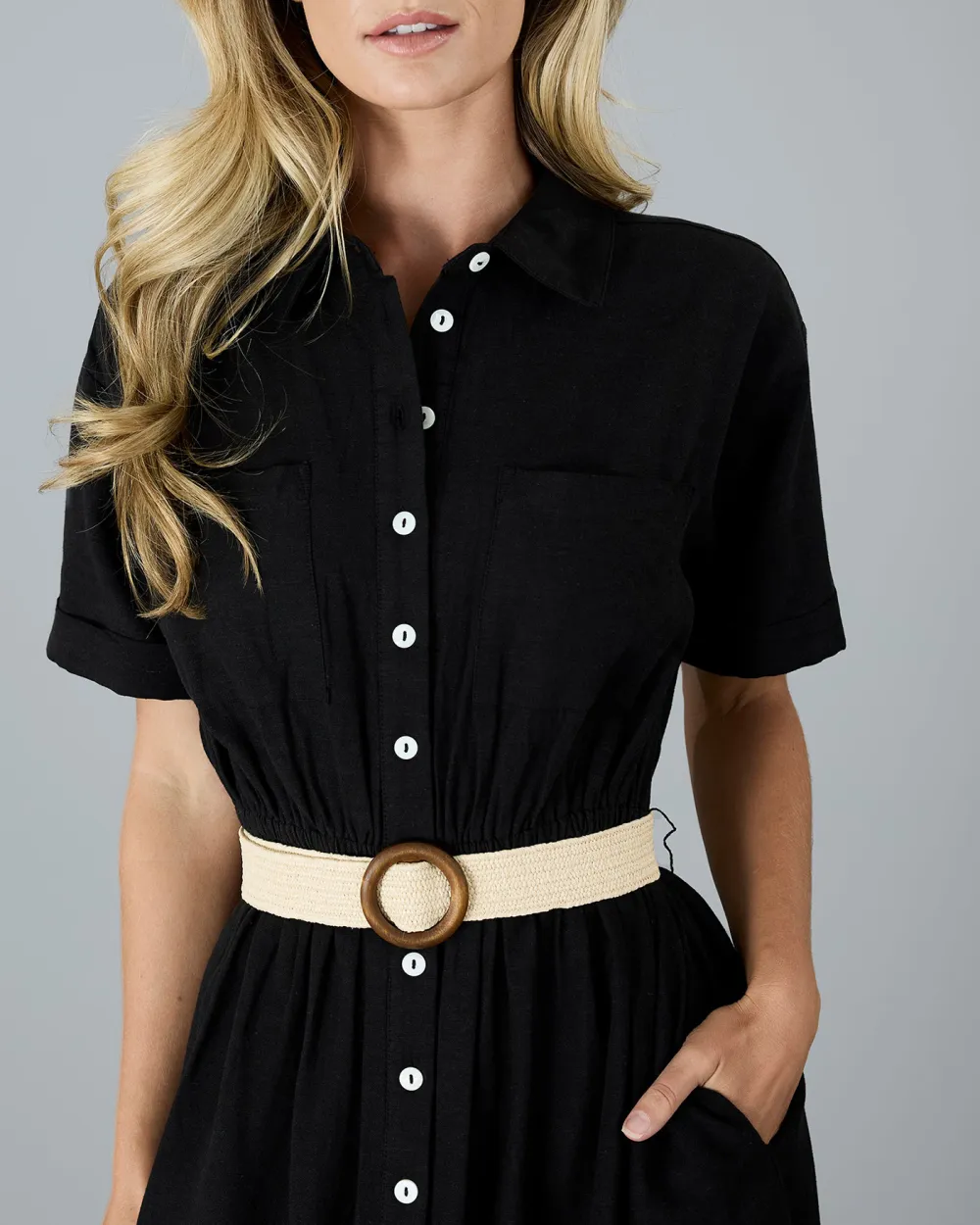 Black Button Down Midi Dress