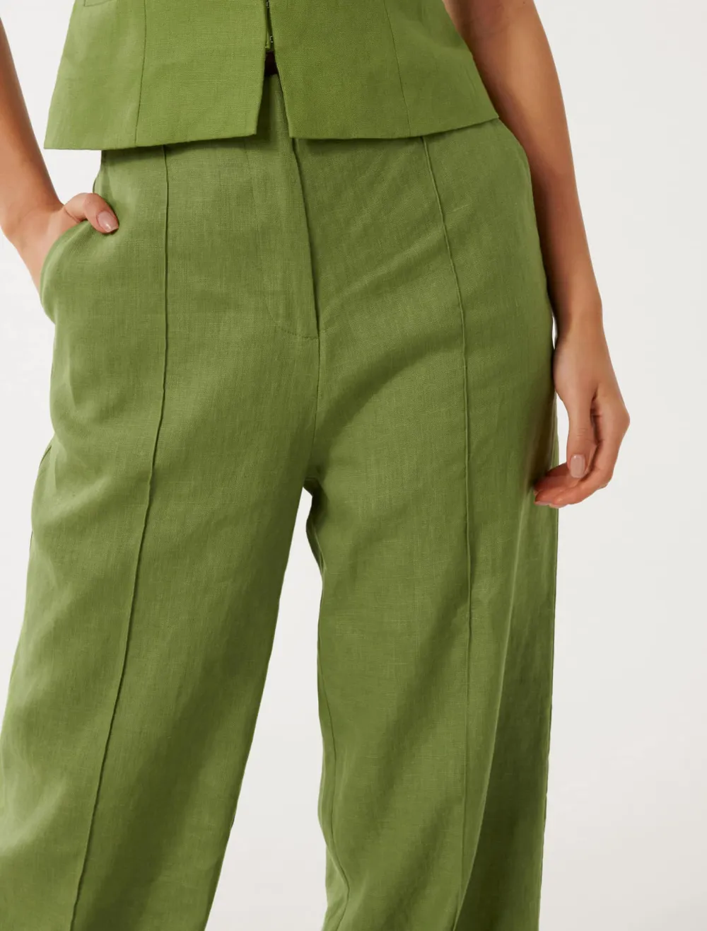 Green Linen Wide-Leg Pants