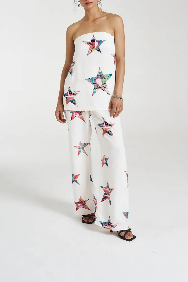 White Soft Minimalist Personality Star Straight  Pants