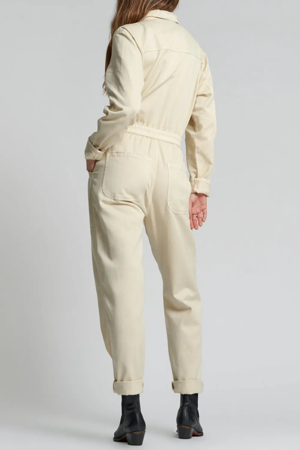 Cream High-End Minimalist Waist-Cinching Jumpsuit