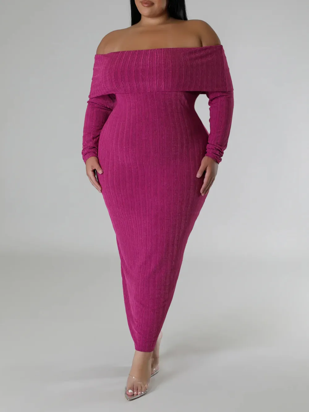 Long Sleeve Straight Neck Maxi Dress