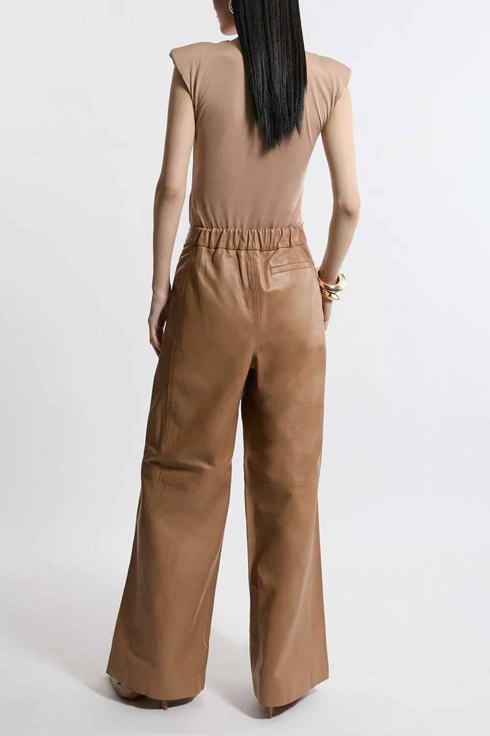 Mid Rise Wide Leg Leather Trousers