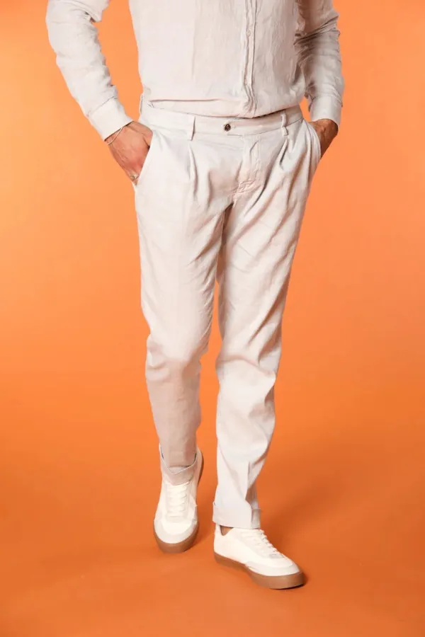 Men's Pearl Grey Cotton and Linen Regular Fit Slim Straight Pants