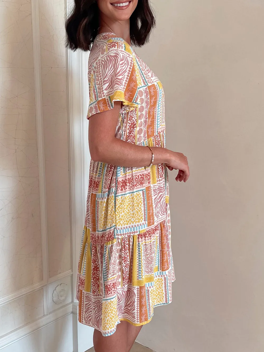 V Neckline Multi Print Dress