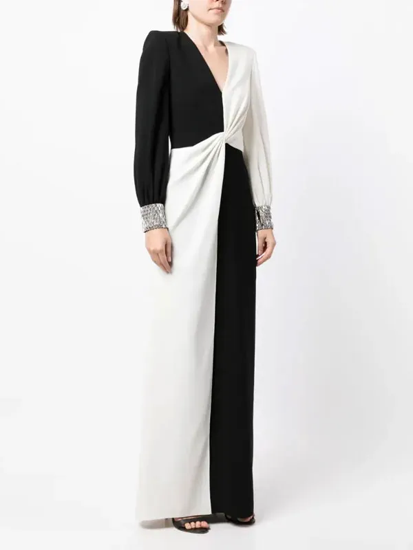 sleeve edge sequin color blocking temperament ladies dress
