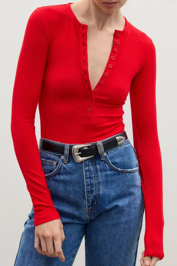 Cherry Red V-Neck Comfortable Breathable Bodysuit