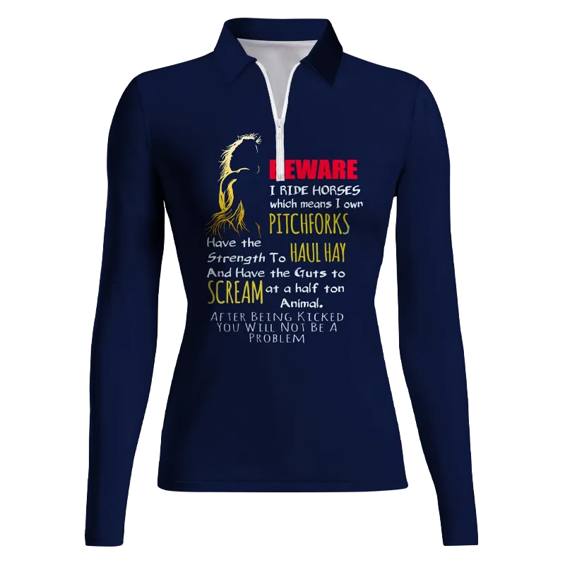 Women's Riding Style Horse Print Long Sleeve Casual Lapel Shirt