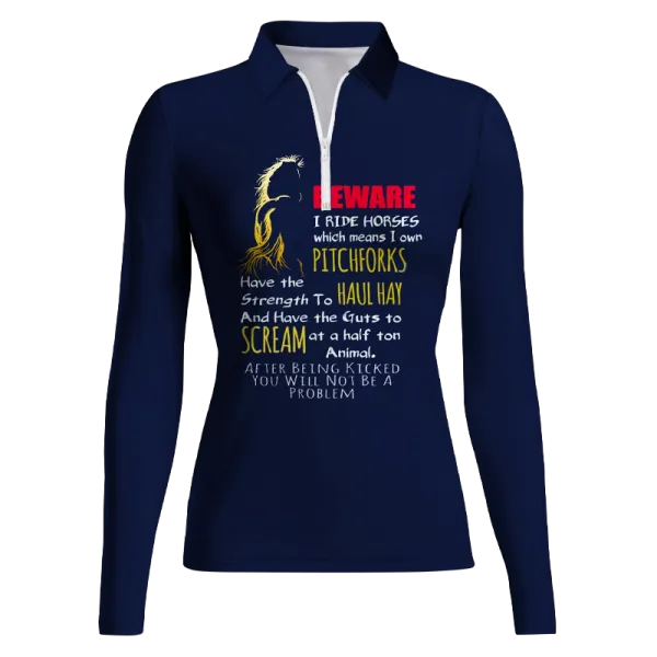 Women's Riding Style Horse Print Long Sleeve Casual Lapel Shirt