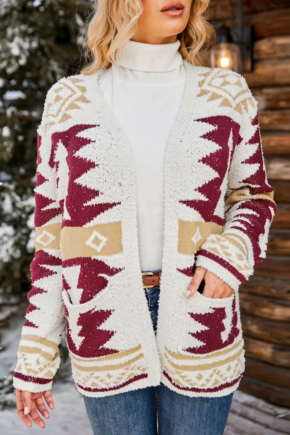 Southwestern Open Front Long Sleeve Cardigan