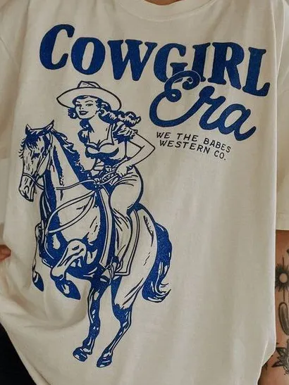Horse Riding Print Solid Color T-shirt