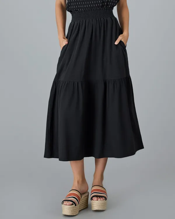 Black Ruffled Layers Midi Skirt