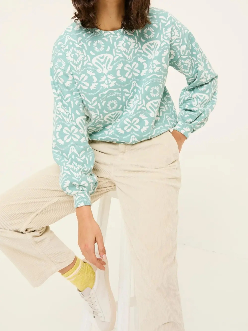 Green Printed Crew Neck Sweatshirt