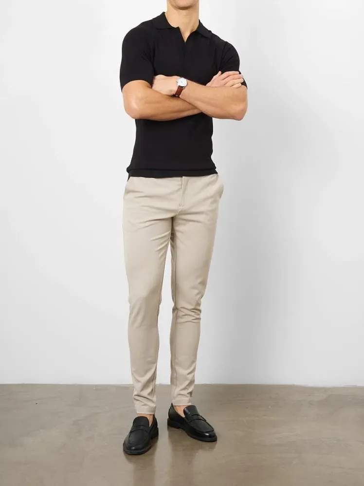 Black Soft Simple Open Polo Shirt