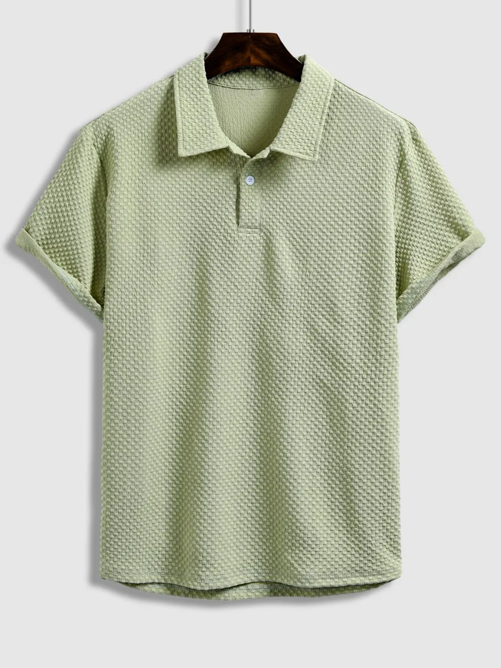 Men'S Solid Color Textured Lapel Polo Casual Shorts Set