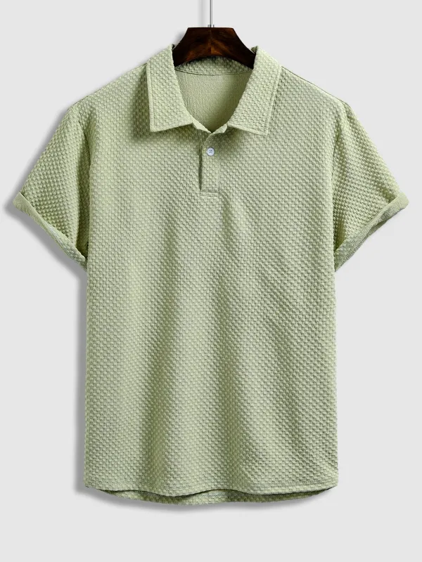 Men'S Solid Color Textured Lapel Polo Casual Shorts Set