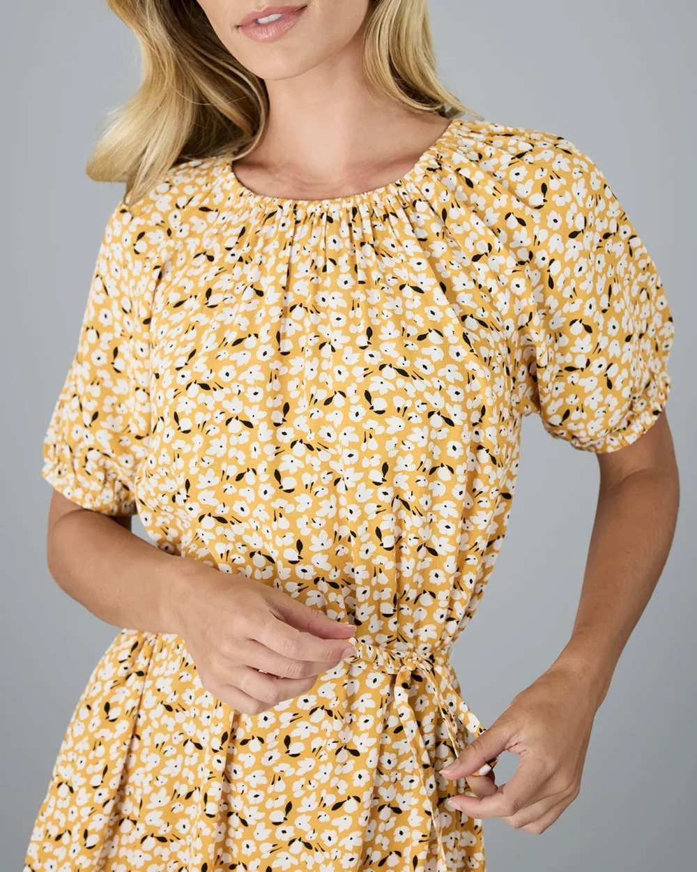 Yellow Floral Print Midi Dress