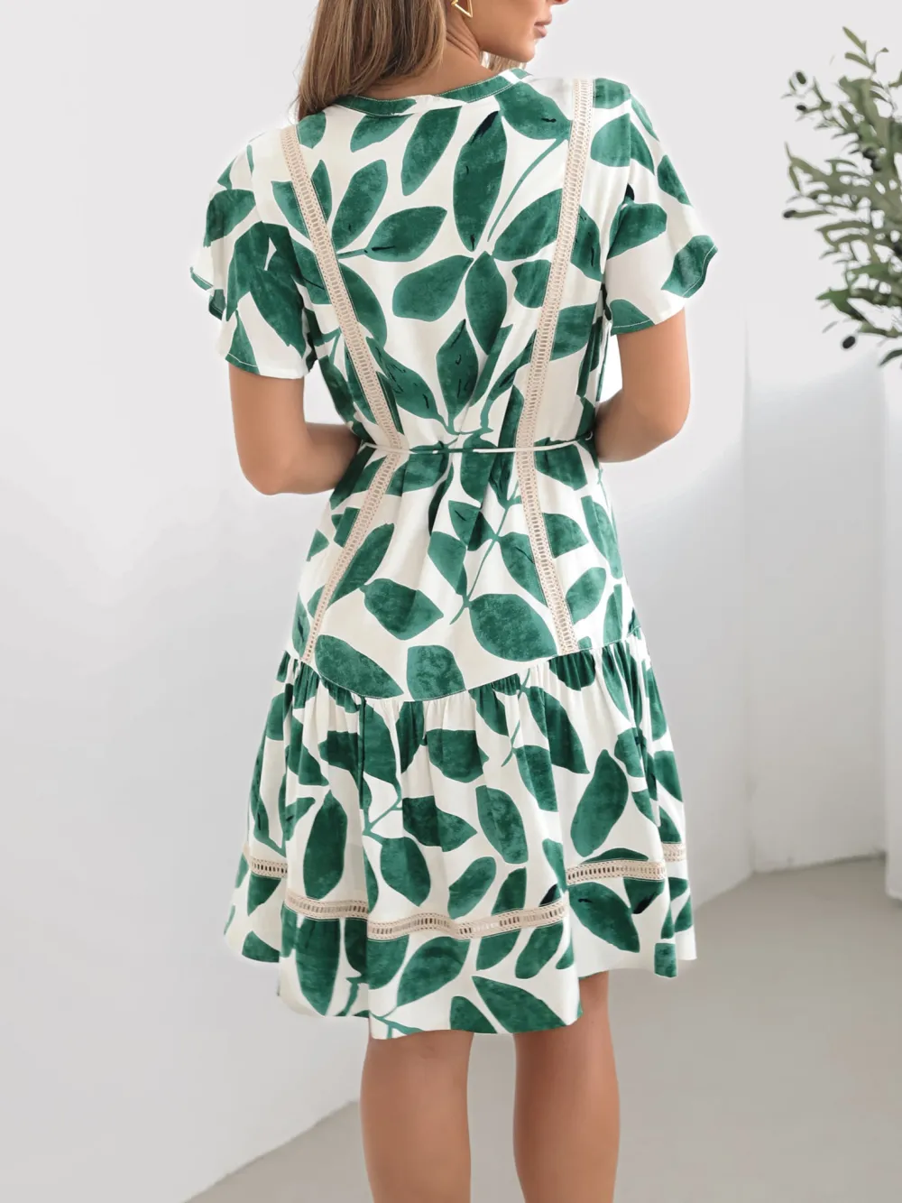Green Short Sleeve Print Dress