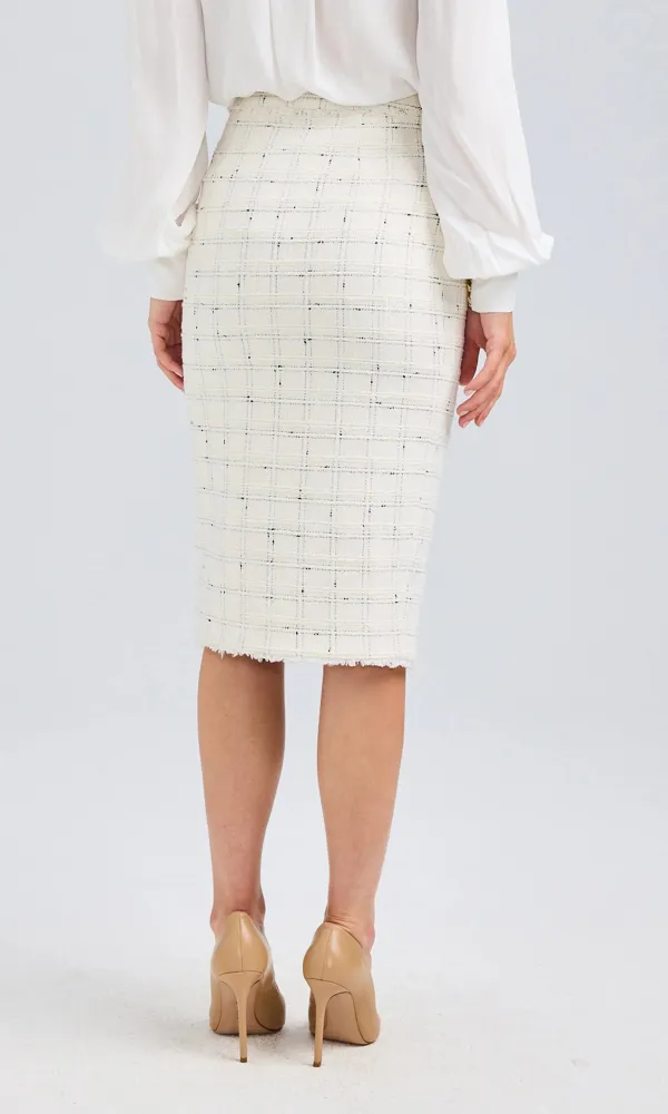 White Windowpane Tweed Skirt