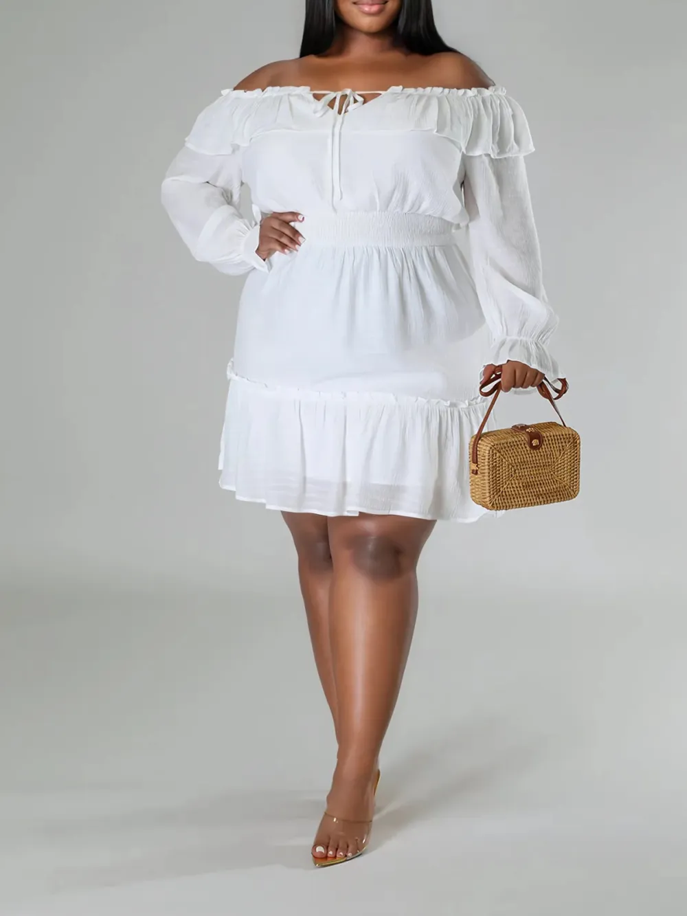 Straight Neck Tie Front Dress