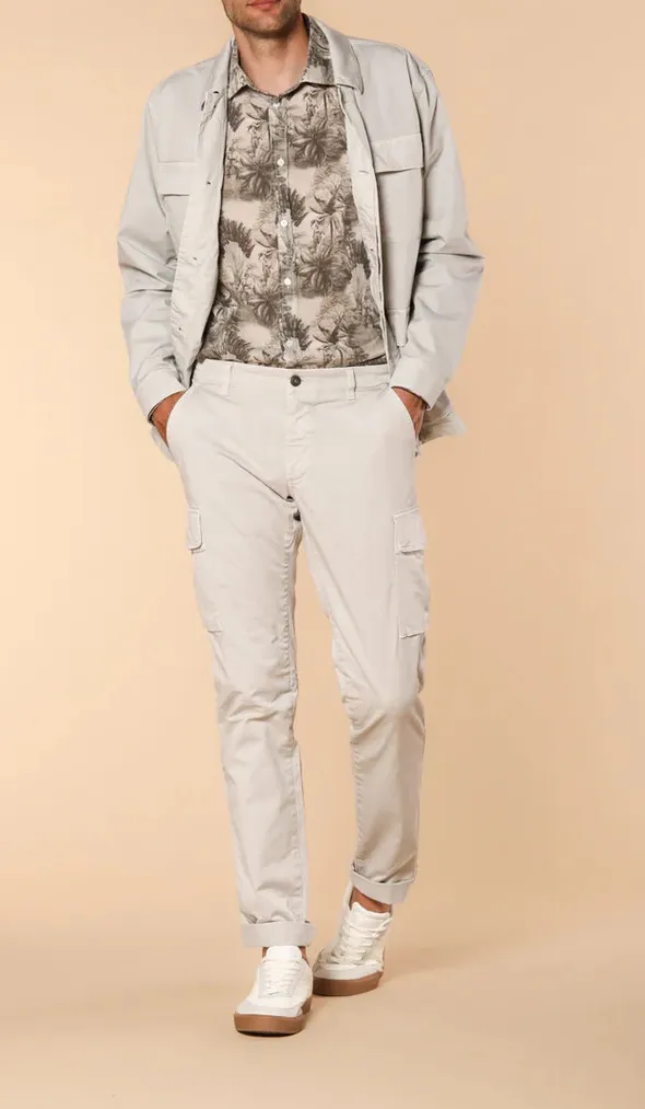 Men's Ice Gray Stretch Cotton Slim Fit Large Pocket Overalls