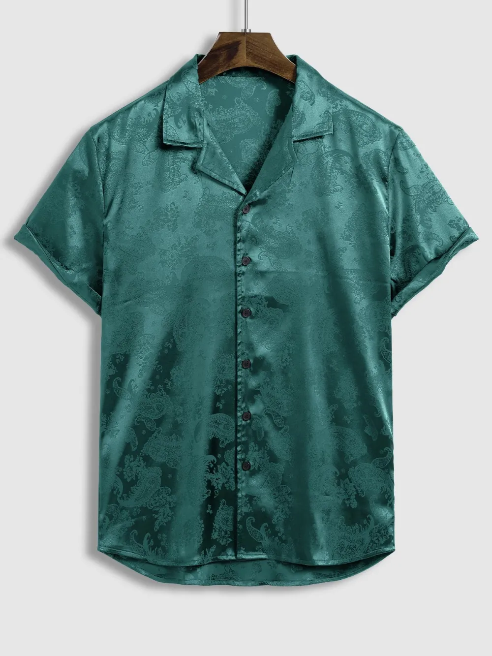 Men'S Satin Paisley Pattern  Cuban Collar Shirt Casual Shorts Set