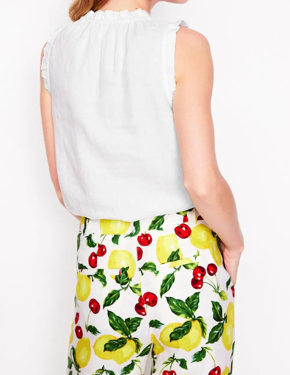 White Ruffled Linen Sleeveless Top