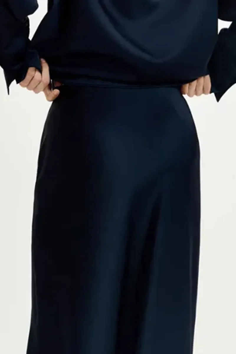 Navy Silk Maxi Skirts