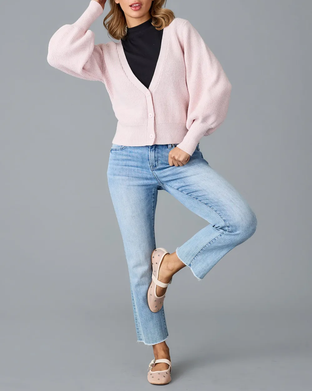 Pink Long Sleeves Open Front Cardigan