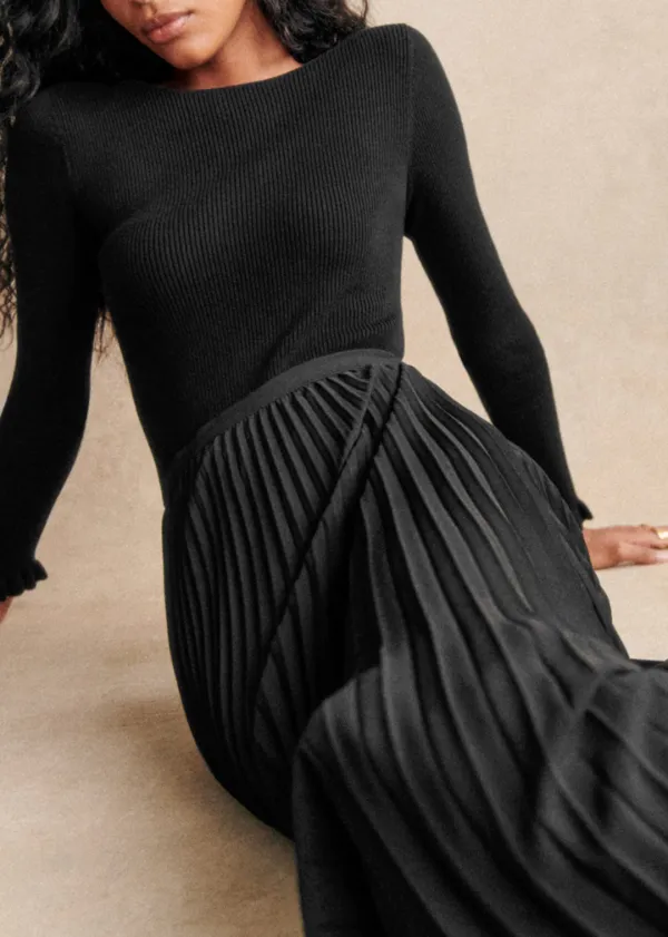 Long Sleeve Open Back Wool And Cotton Bodysuit