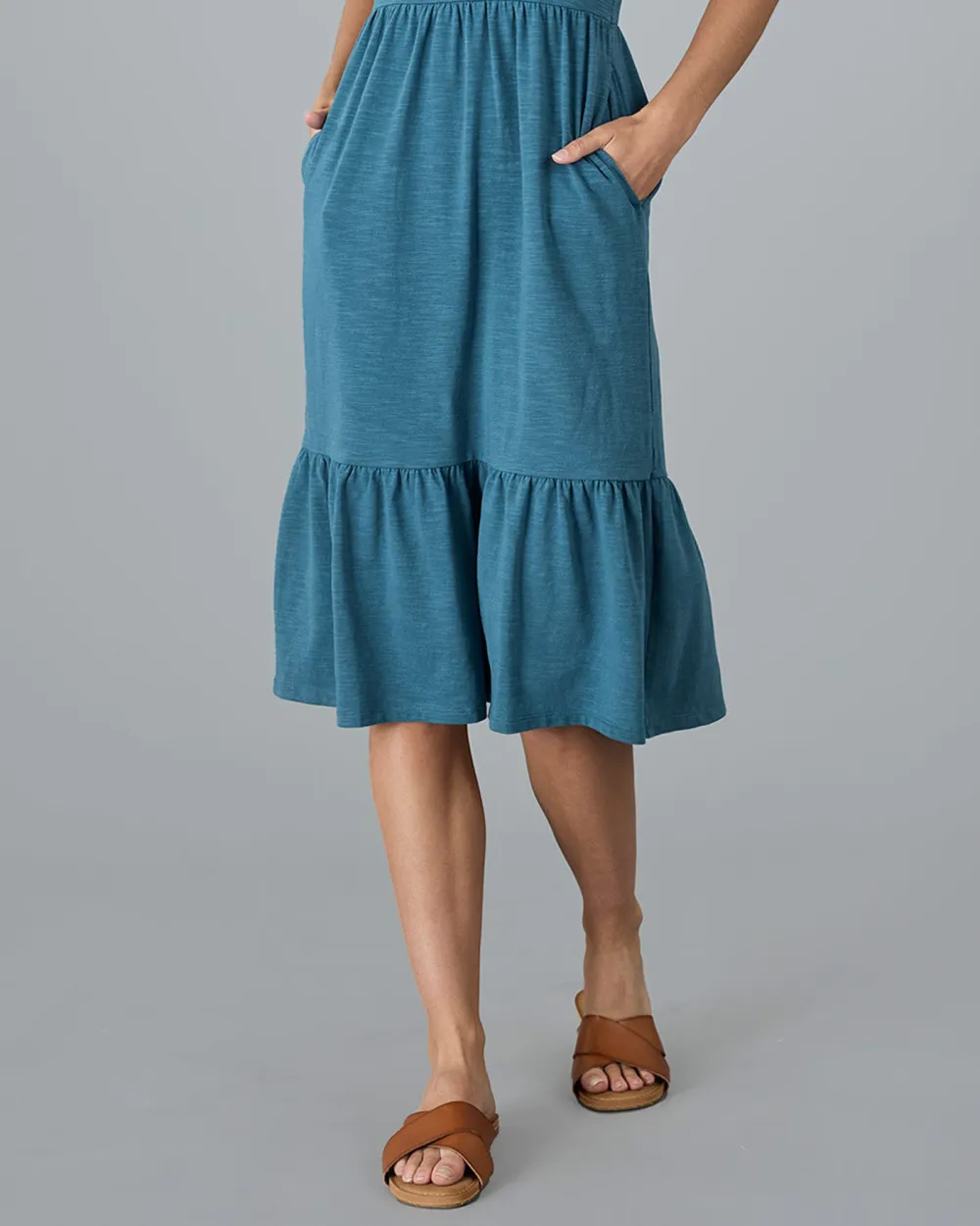 Blue Ruffled Hem Dress