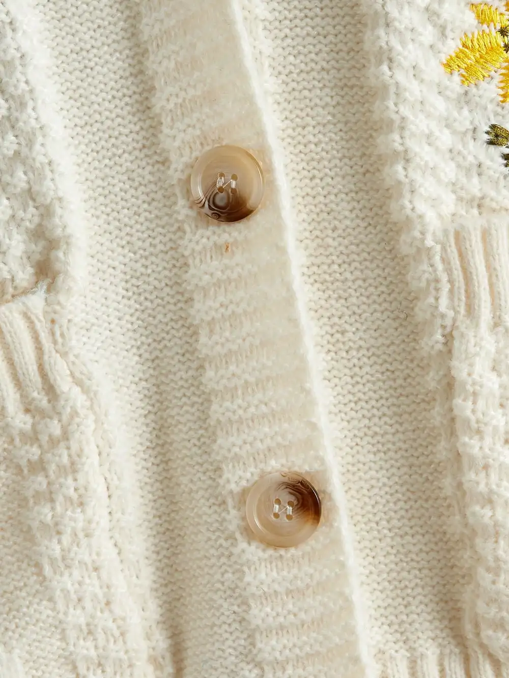 Button-Front Floral Embroidered Collegiate Cardigan