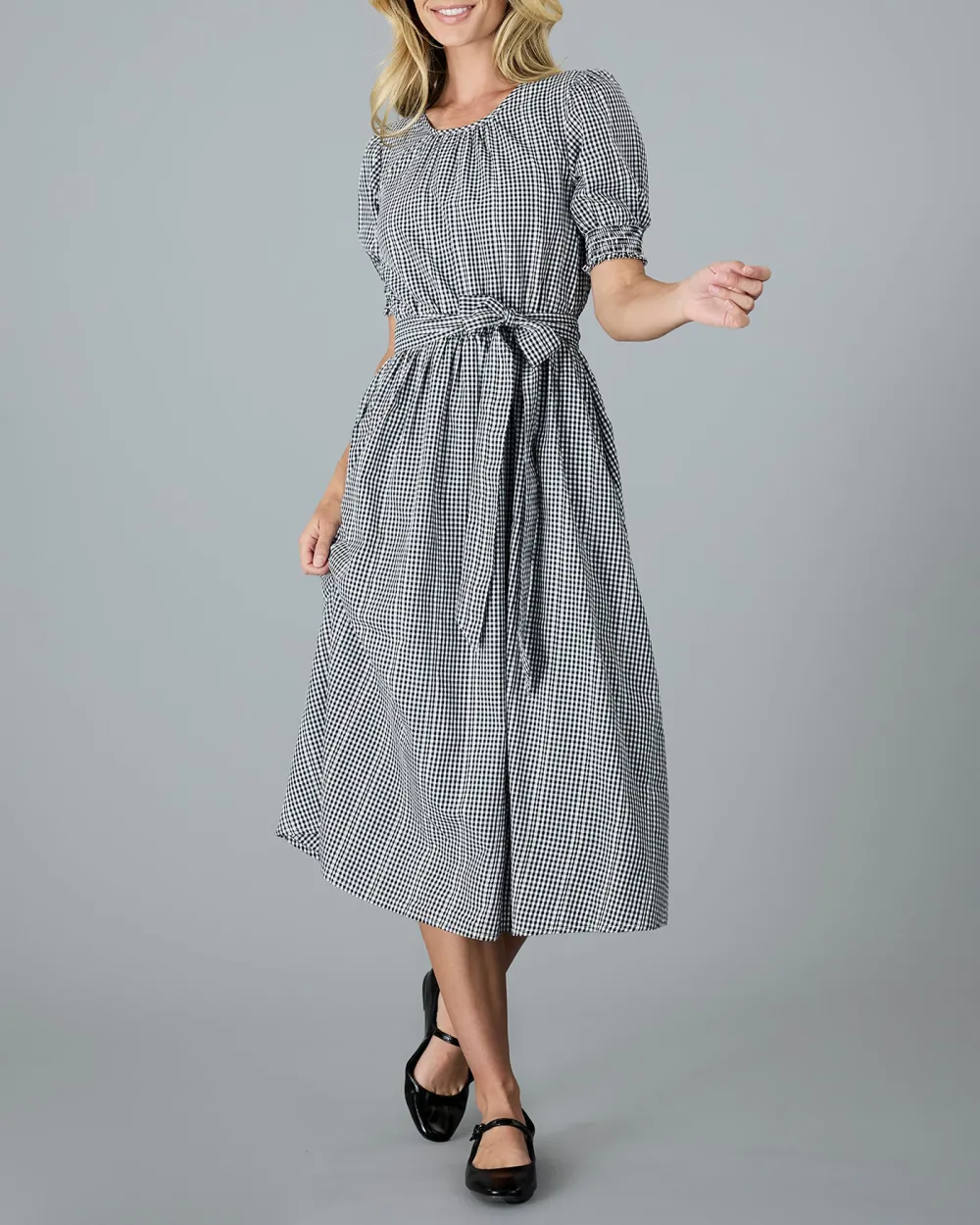 Black And White Gingham Midi Dress