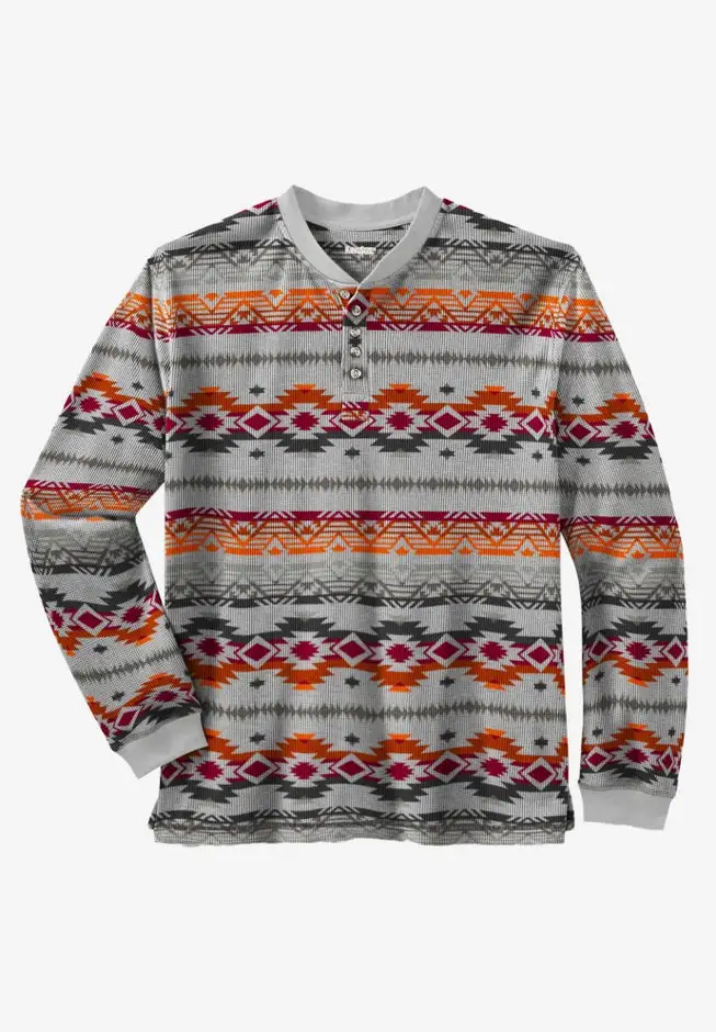 Waffle-Knit Thermal Henley Tee