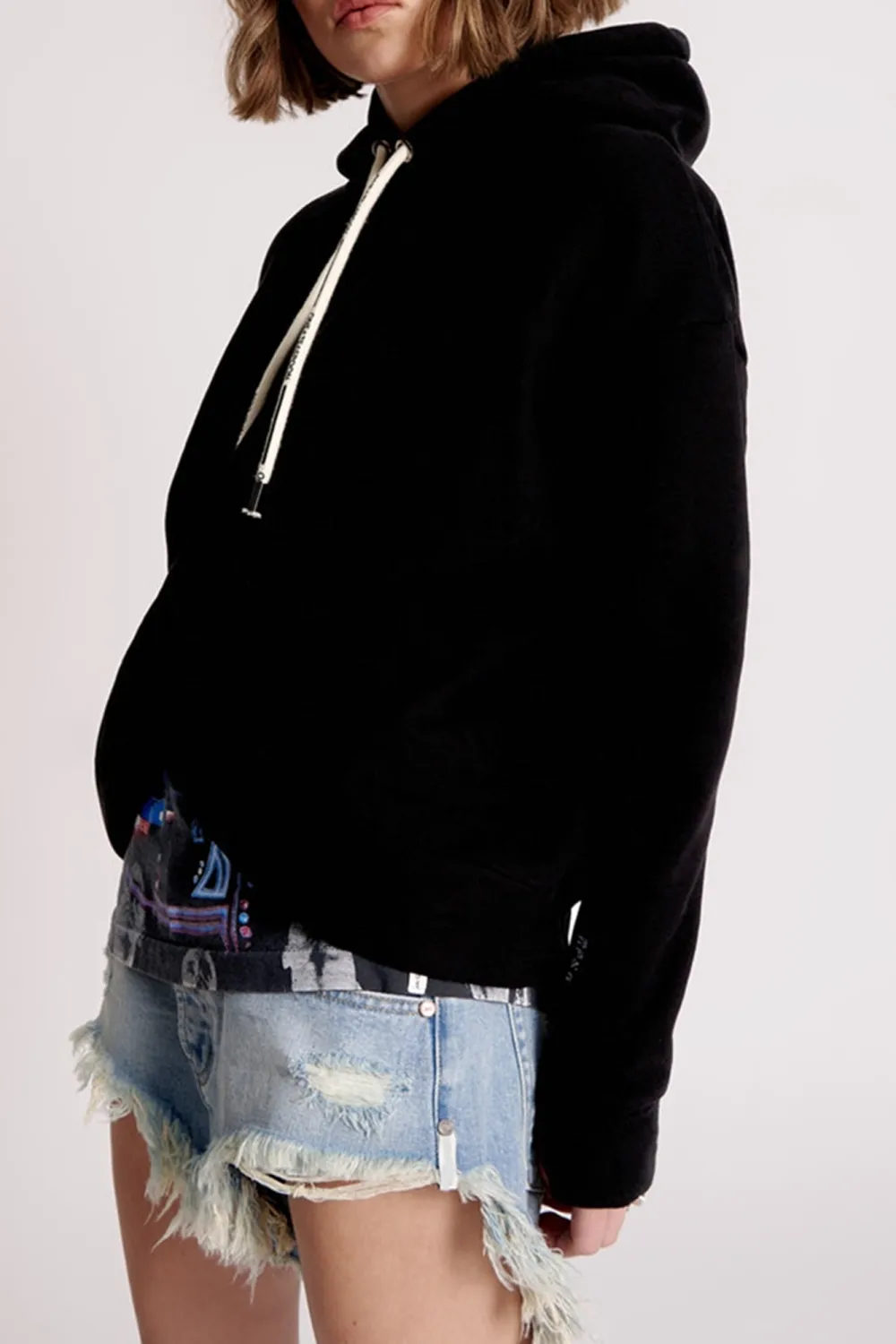 Black Comfortable Breathable Drawstring Loose  Hoodie