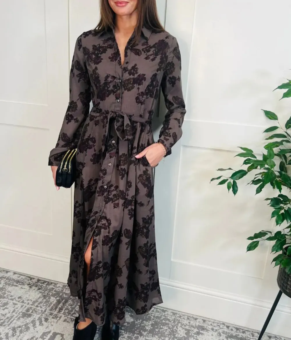 Casual Style Print Shirt Dress