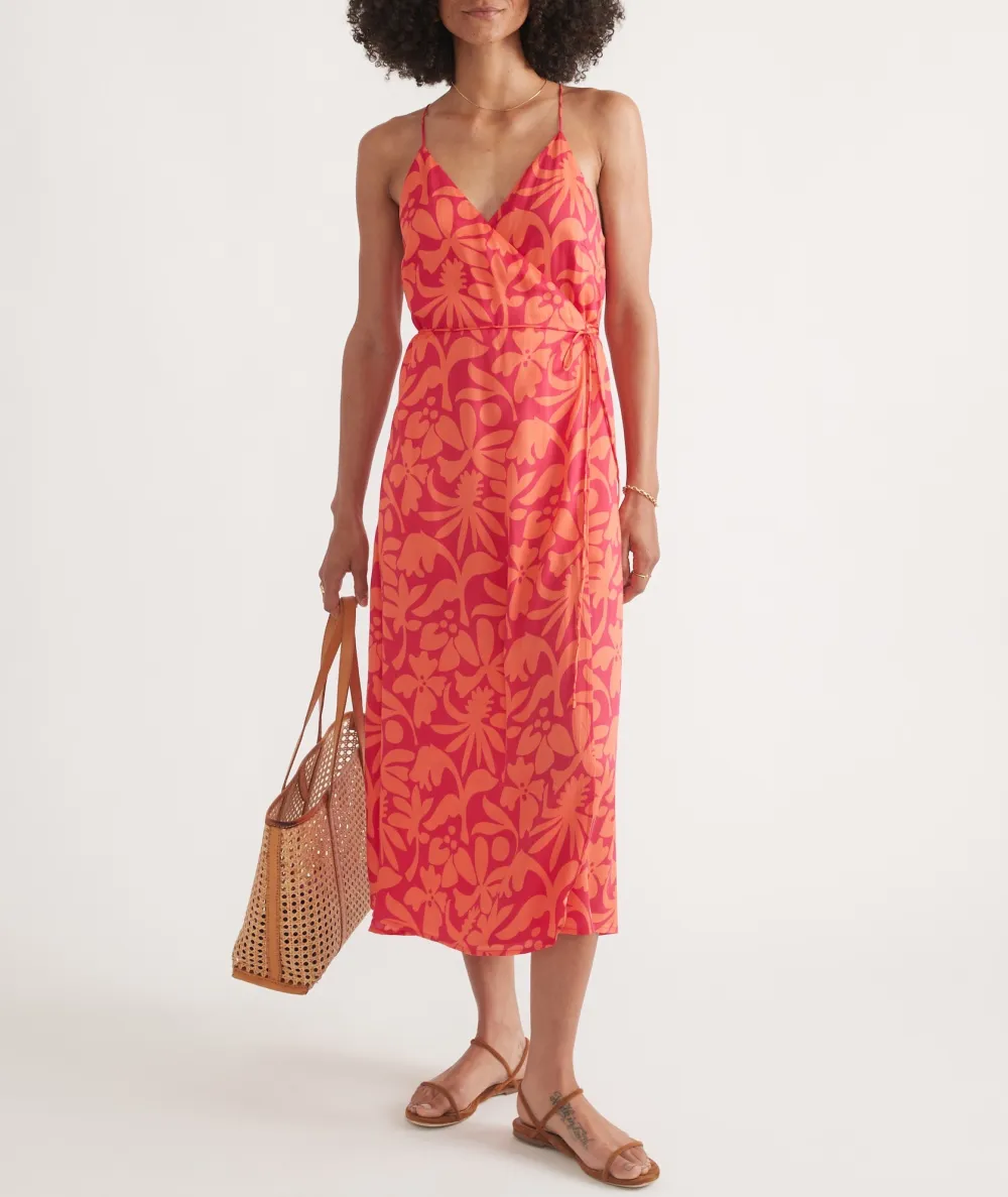 Coral Floral Wrap Maxi Dress