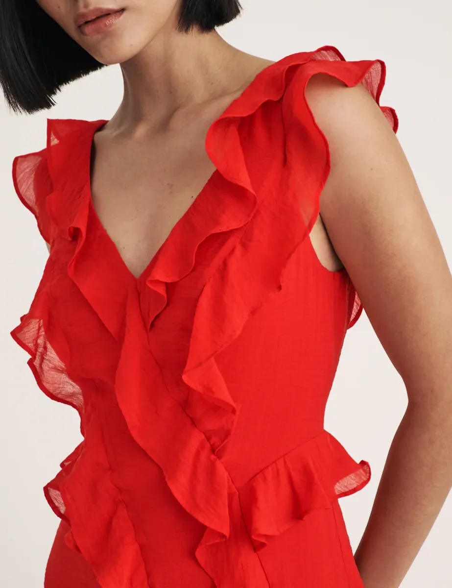 Red Ruffle Midi Dress