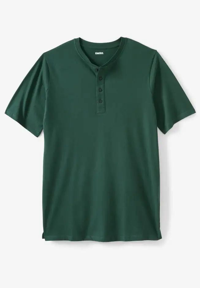 Shrink-Less Longer Length Lightweight Henley T-Shirt