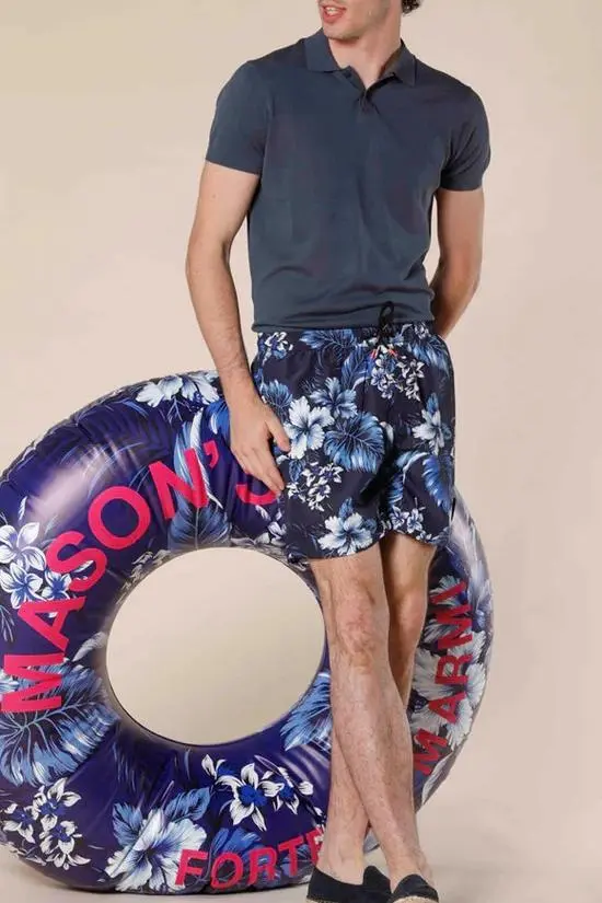 Men's Polyester Blue Floral Regular Fit Fashion Swim Trunks