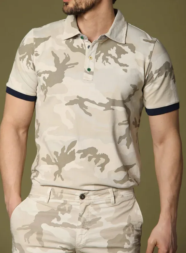 Men's Camouflage Cotton Beige Polo Shirt